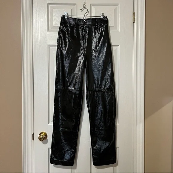 Aritzia Wilfred Funk High Rise Glossy Vinyl Vegan Leather Pants in Black - Sz 4 - Picture 3 of 16